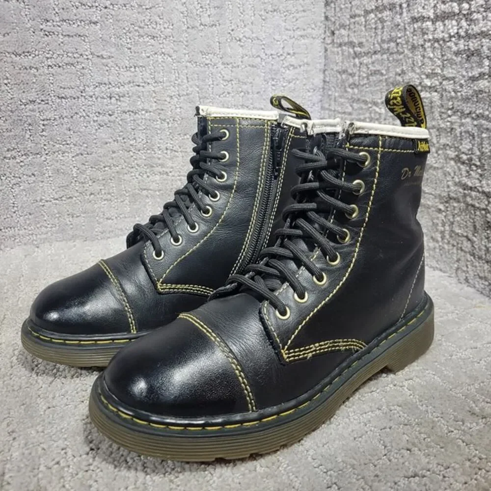 Dr martens Bruiser Unisex Kid's Size 2 US Black Leather Lace up Zipper Boots
